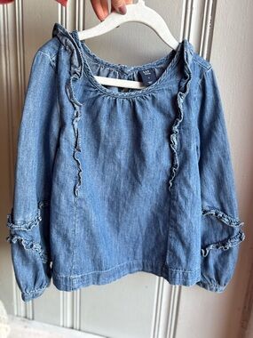 Gap Girls Small Blue Long Sleeve Ruffle Detail Blouse